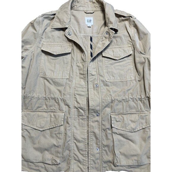 Gap Utility Jacket Women’s Medium Button Snap Beige Khaki Chore Coat - Picture 3 of 9